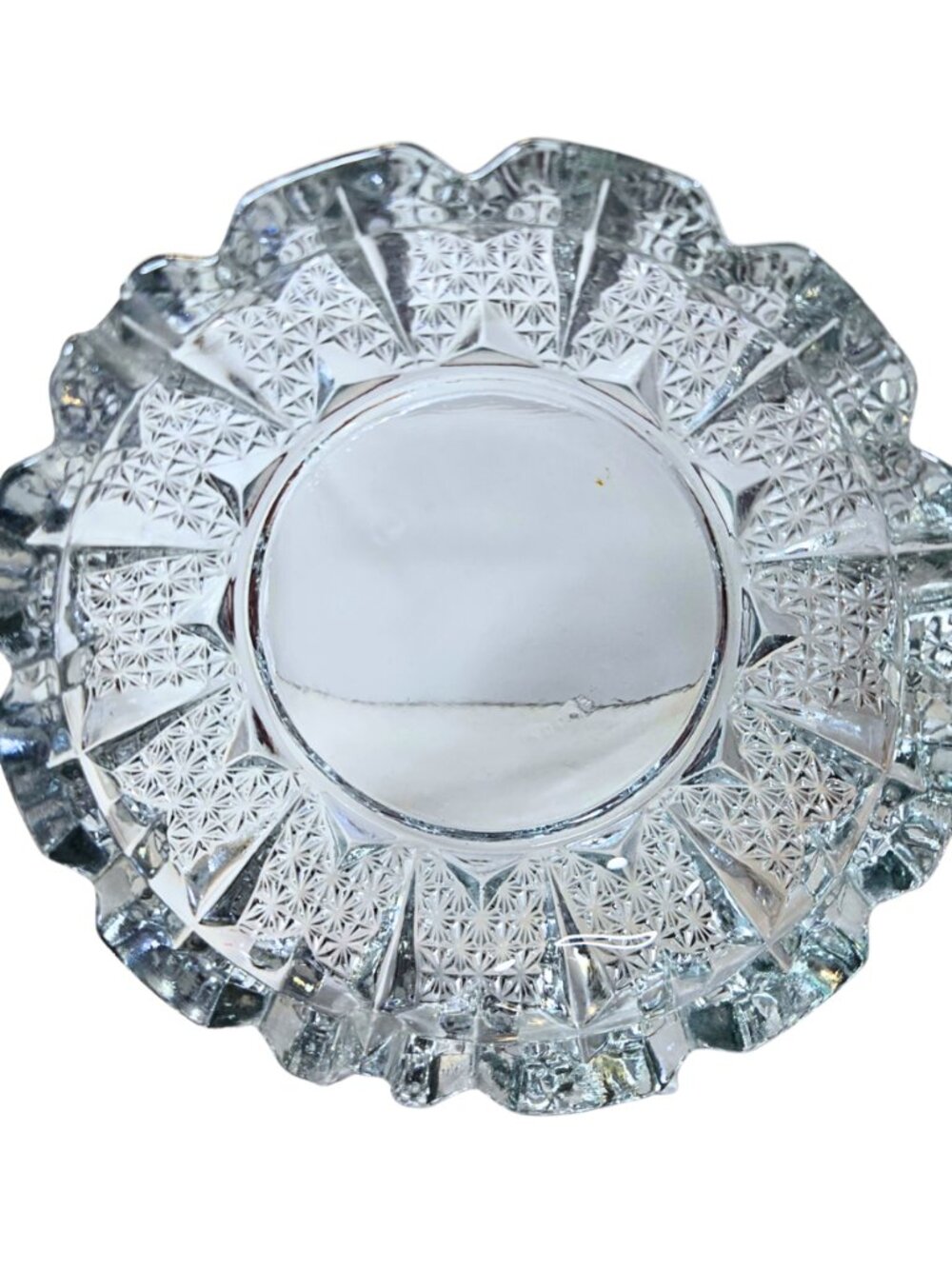 VTG Kig Indonesia Ashtray Heavy Clear Crystal Glass Cigarette Cigar Bowl Dish 6"
